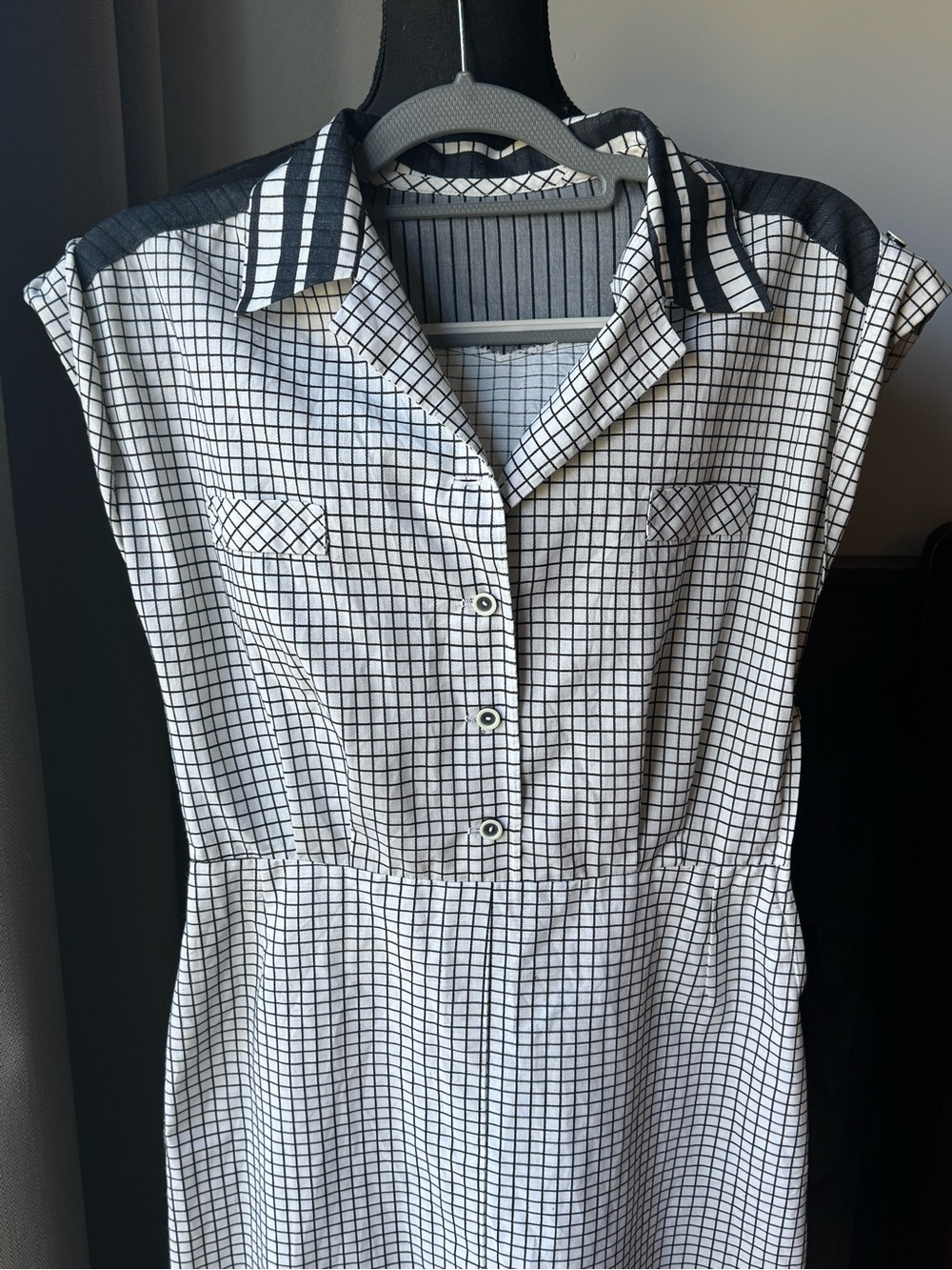 Handmade Classic Black & White Check Collared Day Dress - Picture 3 of 8